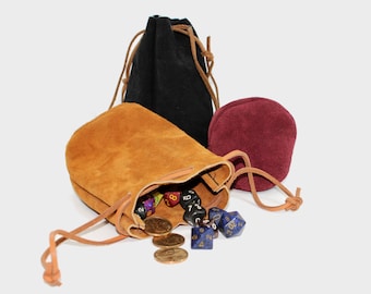 Suede Leather Drawstring Pouch, Dicebag