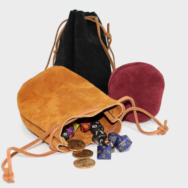 Suede Leather Drawstring Pouch, Dicebag