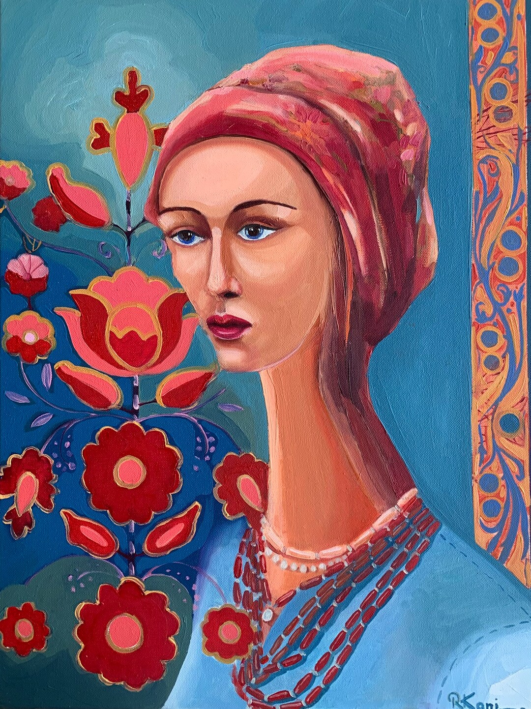 Pretty Girl Oil Painting Original on Canvas Art Deco Portrait Ukrainian ...