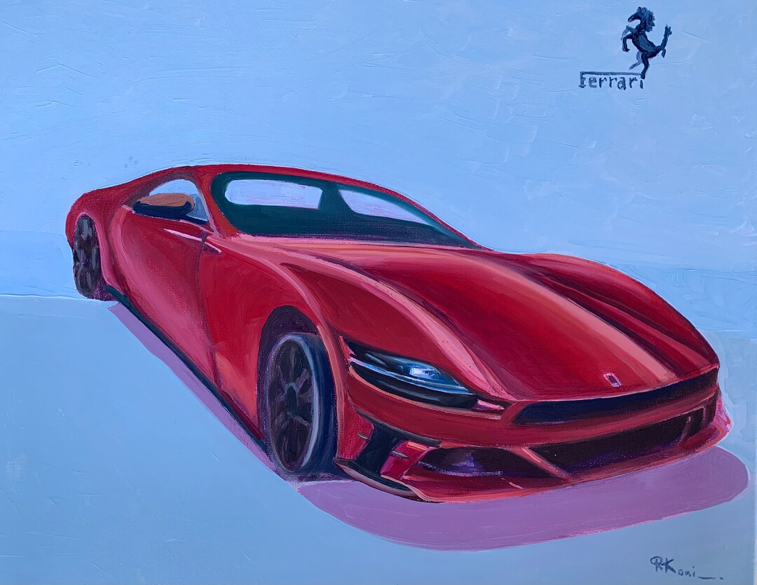 Car Oil Painting Original on Canvas Red Ferrari Oil Painting Etsy