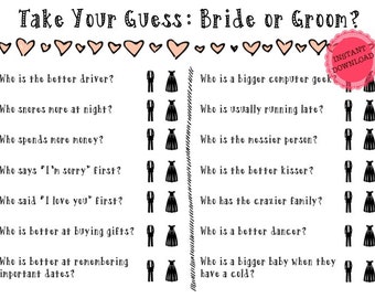 PRINTABLE INSTANT DOWNLOAD Shoe Game - Bride or Groom? Games for Bridal Showers/Bachelorette Parties! 8.5x11"