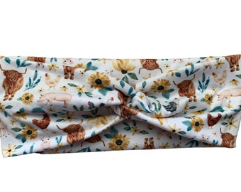 Farm Animals - Farm - Soft Butter Fabric - Faux Knot Adult Twist Headband