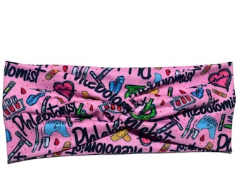 Phlebotomist -Pink - Phlebot - Phlebotomy- Soft Butter Fabric - Faux Knot Adult Twist Headband