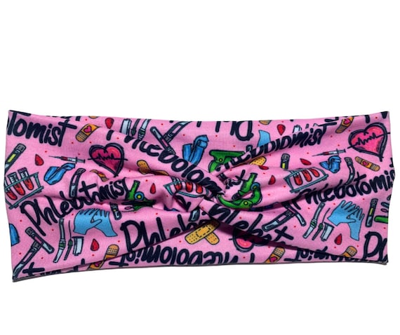 Phlebotomist -Pink - Phlebot - Phlebotomy- Soft Butter Fabric - Faux Knot Adult Twist Headband