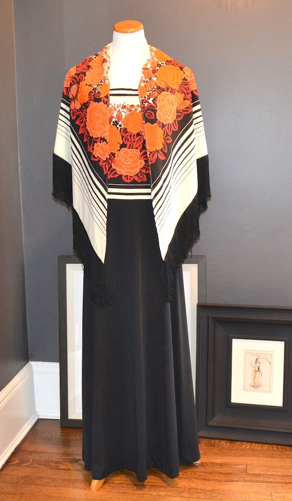 Shaheen Orange/Black Dress with Fringed Shawl - image 3