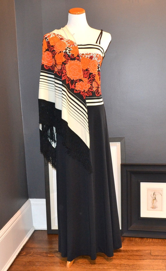 Shaheen Orange/Black Dress with Fringed Shawl - image 4