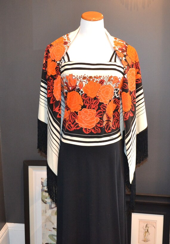 Shaheen Orange/Black Dress with Fringed Shawl - image 1