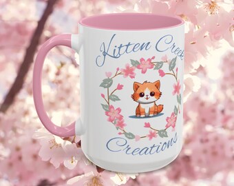 Orange Tabby Cat Mug with Pink Flowers, Cat Lover Gift