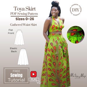 Gathered Maxi Skirt Sewing Pattern PDF // Flat Front Elastic Back Waistband // Size 0-24 // Free Sew-Along Video // Beginner Friendly