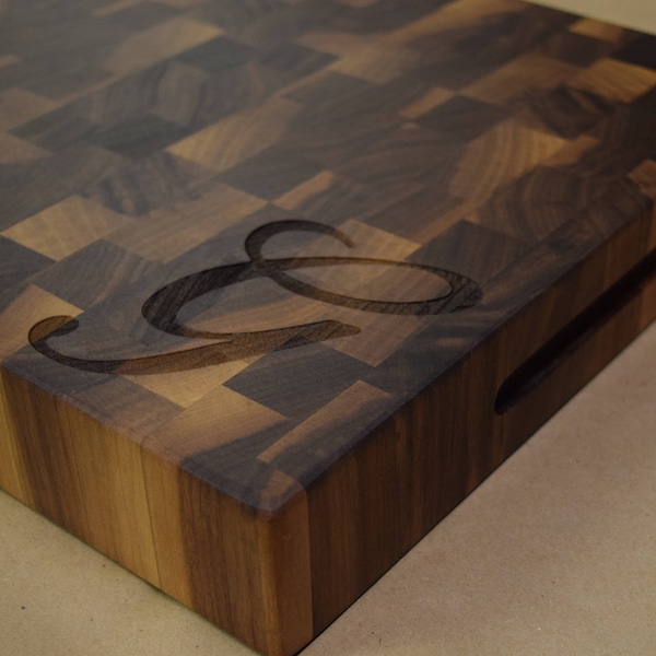 Personalized Double-sided Walnut Cutting Board, Reversible Butcher Block End Grain Cutting Boards with Juice Groove, Chopping Board