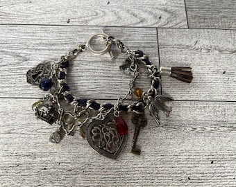 Vintage American Eagle Charm Bracelet Silver Tone