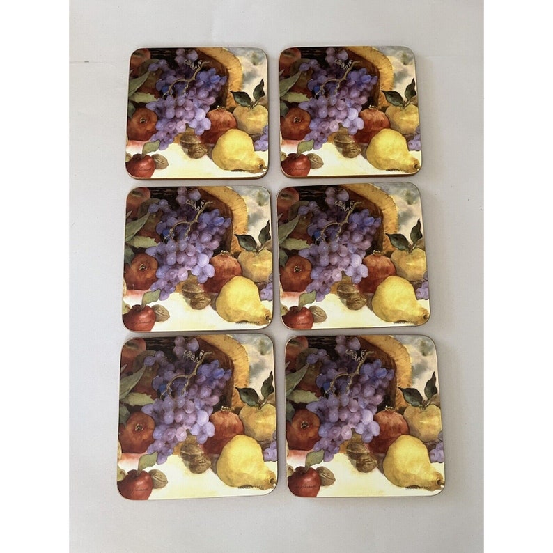 Vintage Pimpernel Cork Bottom Square Coasters Set of 6 Grapes Etsy