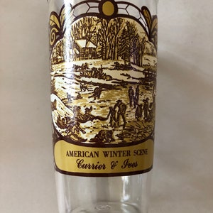 Vintage Currier & Ives American Winter Scene Drinking Glass 16 oz Kraft 1979