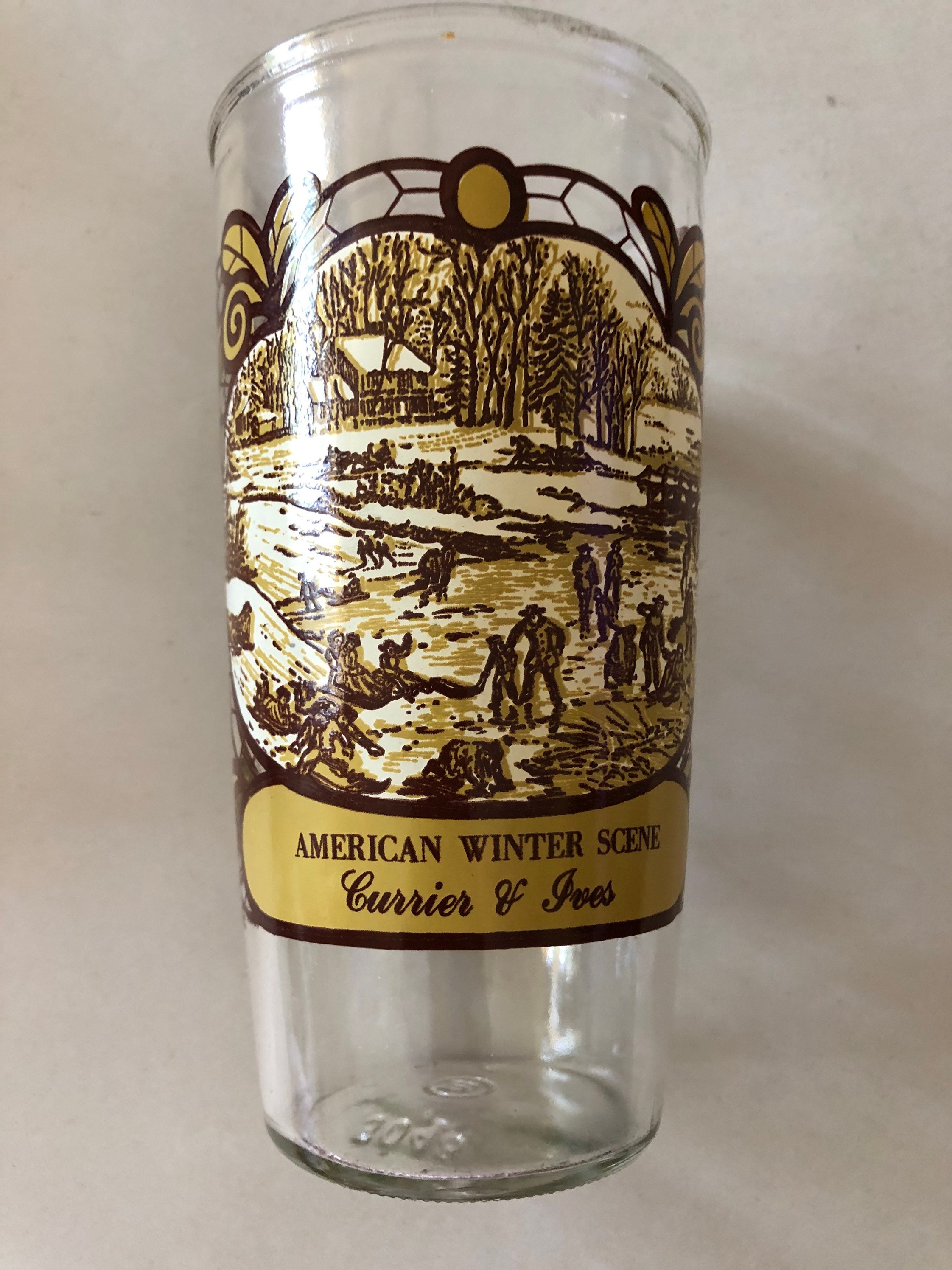 Vintage Currier & Ives American Winter Scene Drinking Glass 16 oz Kraft 1979