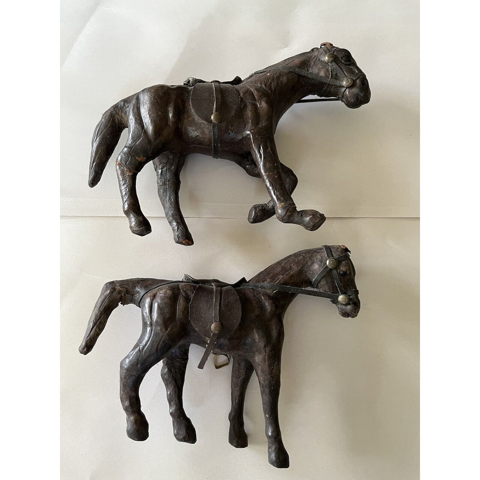 ヴィンテージ レザーラップ 馬 乗馬フィギュア 2体セット 5.5インチ