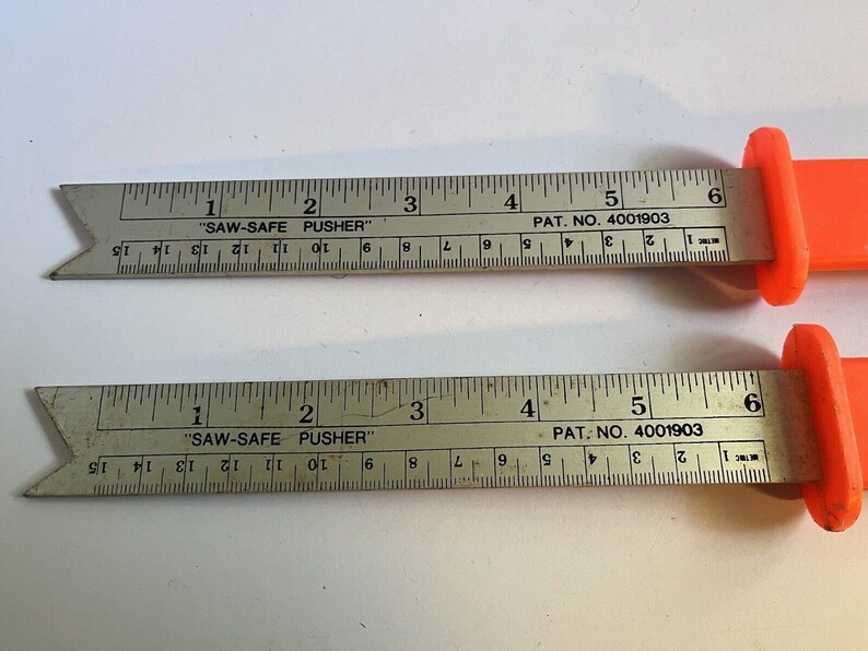 Vintage Saw-safe Pushers Aluminum Rulers Plastic Orange Handle Pat. No ...