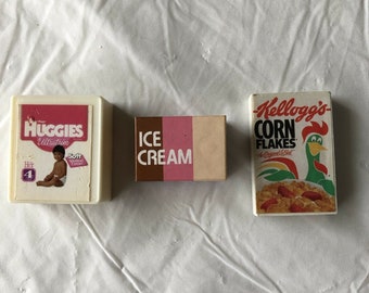 Vintage Barbie Accessories Huggies Diapers Kellogg&#39;s Cornflakes Ice Cream