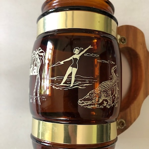 Vintage Florida Souvenir Glass Mug With Wood Handle Siesta Ware