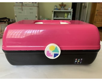 Vintage Caboodle Makeup Travel Case Tiered Mirror Pink/Black Handle