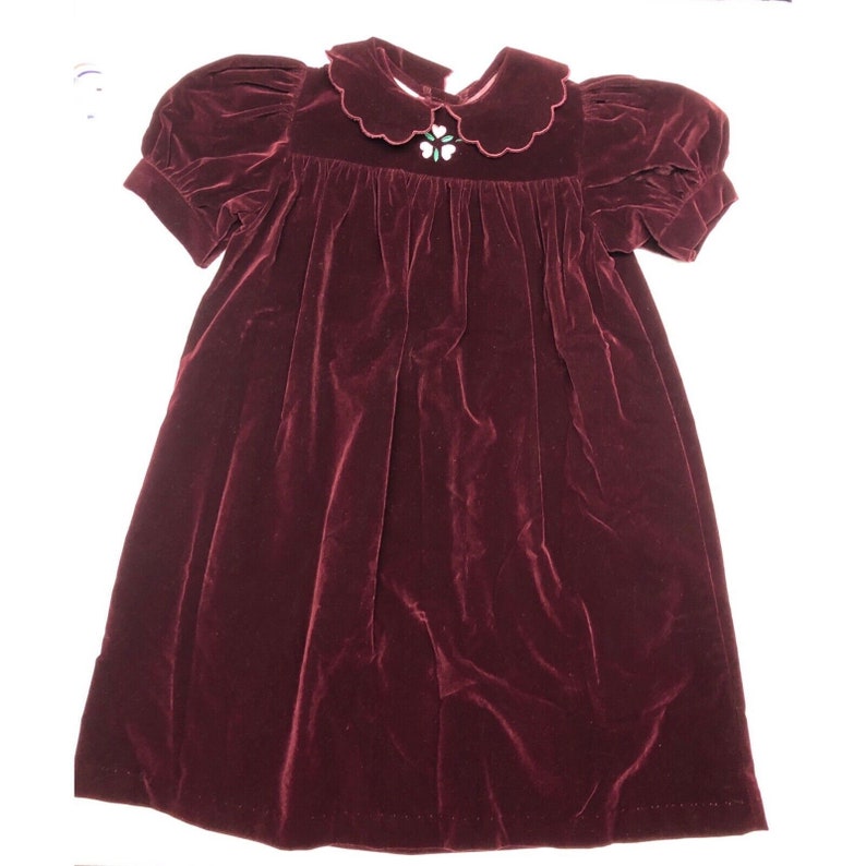 Vintage Osh Kosh Collection Girl Holiday Dress Burgundy Removable Collar Size 5 image 2