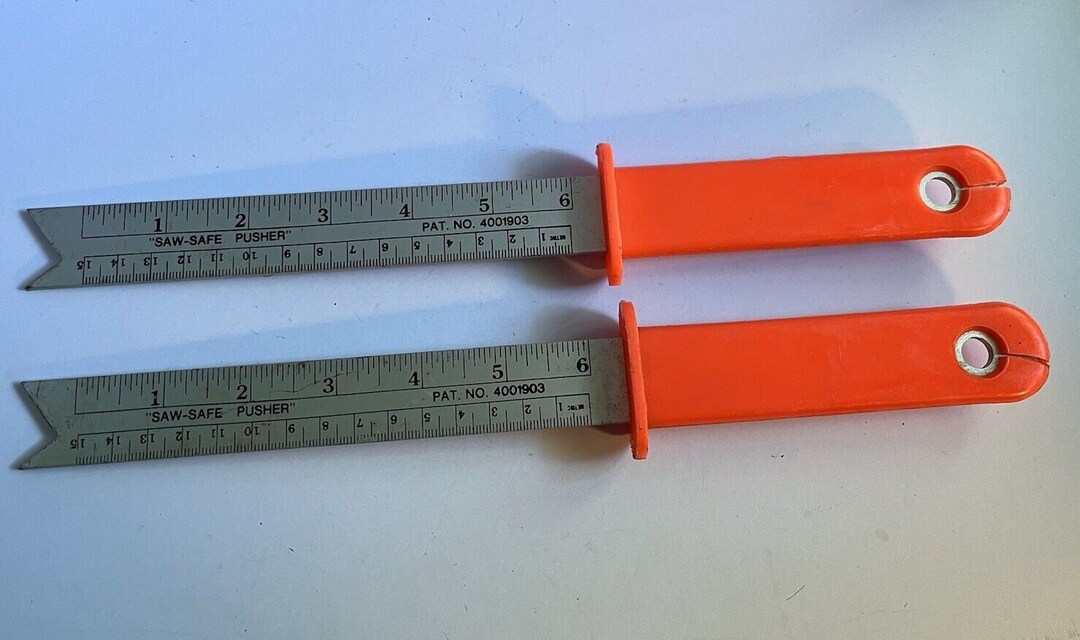 Vintage Saw-safe Pushers Aluminum Rulers Plastic Orange Handle Pat. No ...