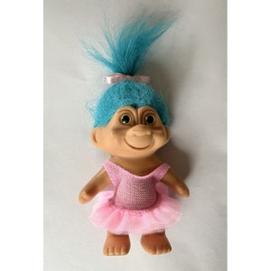 Vintage Russ Troll Doll Blue Hair Ballerina with Pink Tutu 5&quot; Tall 1991