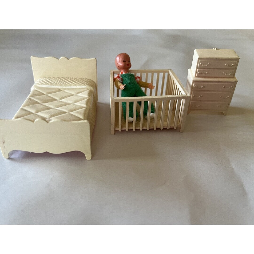 Vintage Plastic Dollhouse Furniture and Boy Bed Dresser Playpen Etsy