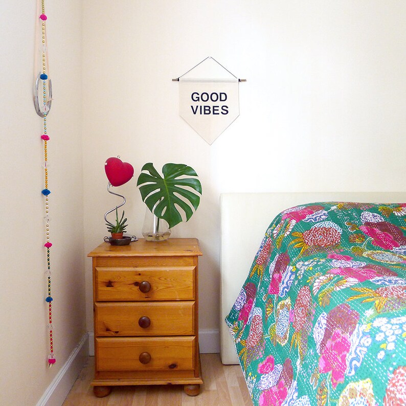 Good Vibes Affirmation Wall Hanging Handmade Fabric Flag Home Decoration
