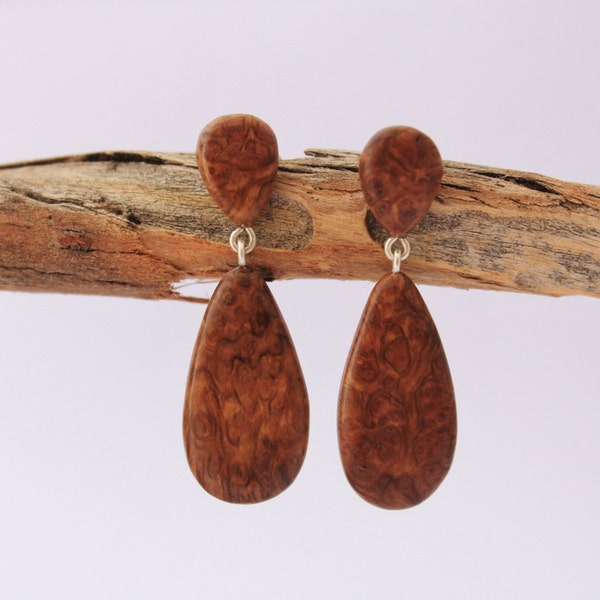 Australian Rib Fruited Mallee Burl Wood & Sterling Silver Hand-made Ecofriendly Earrings - Made in Australia