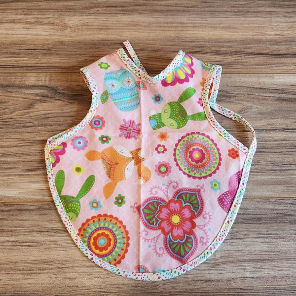 Owl, Rabbit, Fox Floral Bapron = Bib + Apron. It is a Full Coverage Tie On Bib that protects your Newborn, Baby or Toddler from big messes.