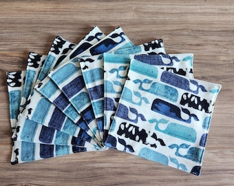 Blue Whale Double Sided Flannel Cloth Baby Wipes Set, Family Cloth, Diaper, Reusable Facial Washcloth, Toilet Paper, Napkin, Unpaper Towels