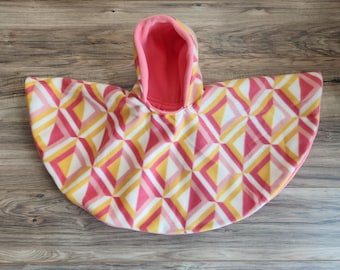 READY TO SHIP! Pink & Mustard Geometric Seat Poncho fits 6 months to 6 years. It's Reversible, Hooded and Car Seat Safe to keep Kids Warm.