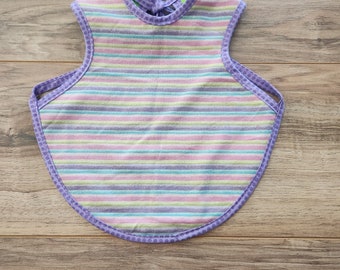 Pastel Stripes Butterfly Bapron = Bib + Apron. It is a Full Coverage Tie On Bib that protects your Newborn, Baby or Toddler from big messes