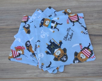 Pirate Double Sided Flannel Cloth Baby Wipes Set, Family Cloth, Diaper, Reusable Facial Washcloth, Toilet Paper, Napkin, Unpaper Towels