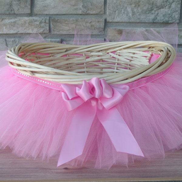 Small Paris Pink Tutu Basket - Perfect for Baby Showers, Weddings, Easter, Photo Props & Gifts. Over 100 yds of Tulle!