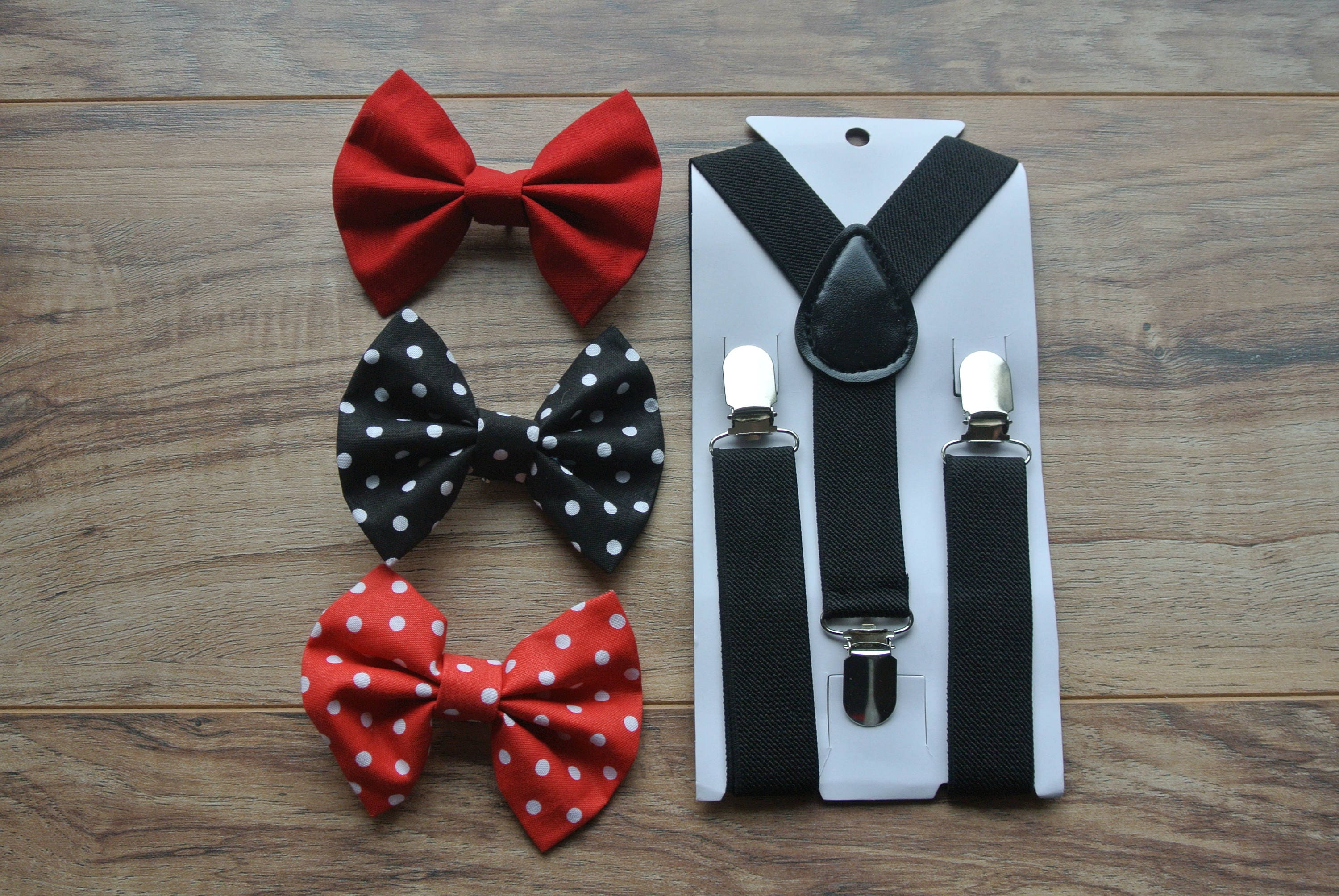 Baby//Toddler//Young Boys Black Patterned Bow Ties w//Blk 25/" or 30/"-36/" Suspenders