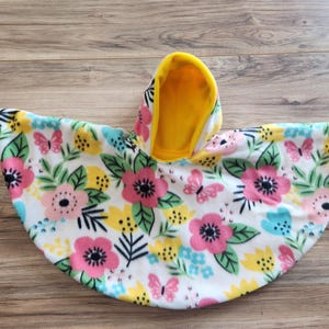 READY TO SHIP! Yellow Floral Car Seat Poncho, Warm- Double Fleece, 6 months to 6 years, Reversible, Great Toddler Fleece Jacket
