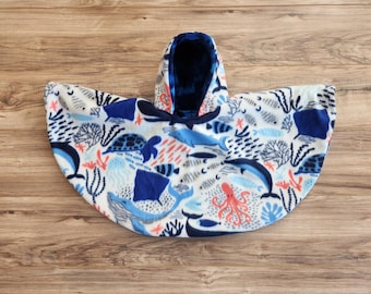 READY TO SHIP! Whale, Octopus, Sea Life Car Seat Poncho, Warm- Double Fleece, 6 months to 6 years, Reversible, Great for Car seat, Toddler