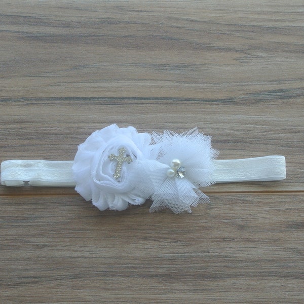 Cross Rhinestone Baby Headband, White headband, Rhinestone Baby Crown, Bling Headband, Newborn Rhinestone Headband,Baptism Headband