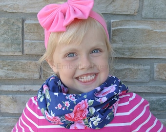 READY TO SHIP! Navy Floral Infinity Scarf,Baby or Toddler Infinity,Infant to 12 years,Kids Scarf,Loop Scarf,lighweight kids scarf,Drool Bib