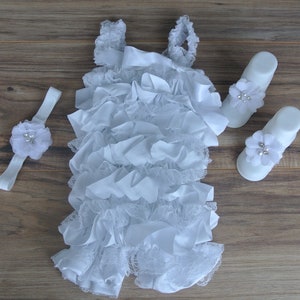 White Baby Girl Petti Romper Set, baby romper, Baby girl Outfit, Baby Lace Romper, baby clothes, baby gift, 1st birthday, Baptism