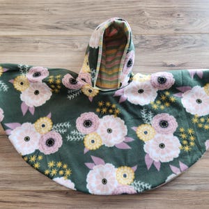 Striped Olive Floral Car Seat Poncho, Warm- Double Fleece, 6 months to 6 years, Reversible, Great for Car seat, Toddler Poncho