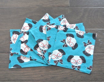 Dog with Bow! Double Sided Flannel Cloth Baby Wipes Set, Family, Diaper, Reusable Facial, Washcloth, Toilet Paper, Napkin, Unpaper Towels