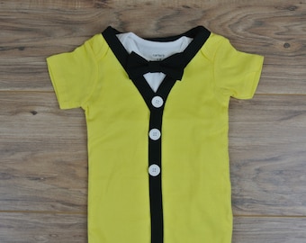 Yellow Black Cardigan Bodysuit w. bow tie,Preppy boy cardigan,Trendy baby boy, cardigan bodysuit bow tie set,photo prop,baby shower gift
