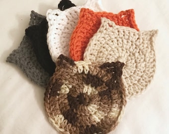 Set of Four Cat Coasters // Cat Coasters // Crochet Coasters // Mix and Match with Cat Butt Coasters