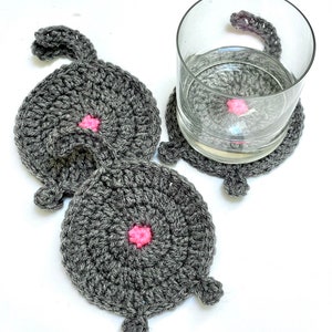 Set of Four Cat Butt Coasters // Cat Coasters // Crochet Coasters // Cat Butt Coasters image 1