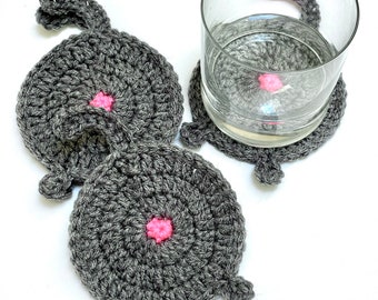 Set of Four Cat Butt Coasters // Cat Coasters // Crochet Coasters // Cat Butt Coasters