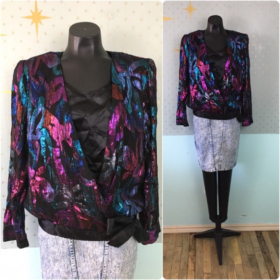Vintage 80s metallic lurex evening blouse 1980s gl