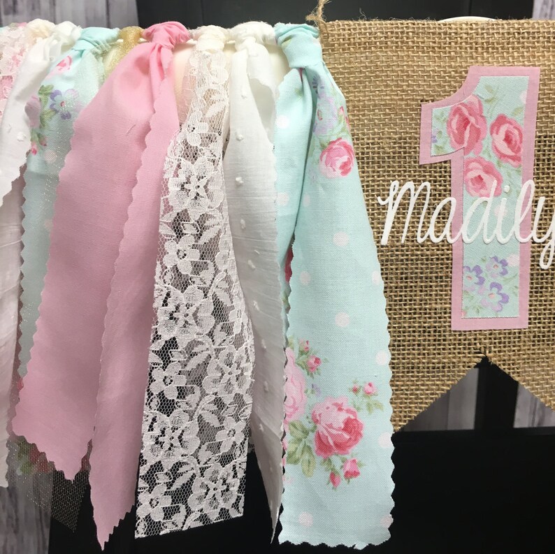 Personalized Highchair Banner Floral Highchair Banner Shabby Chic Highchair Banner Highchair Banner Burlap Highchair Banner
