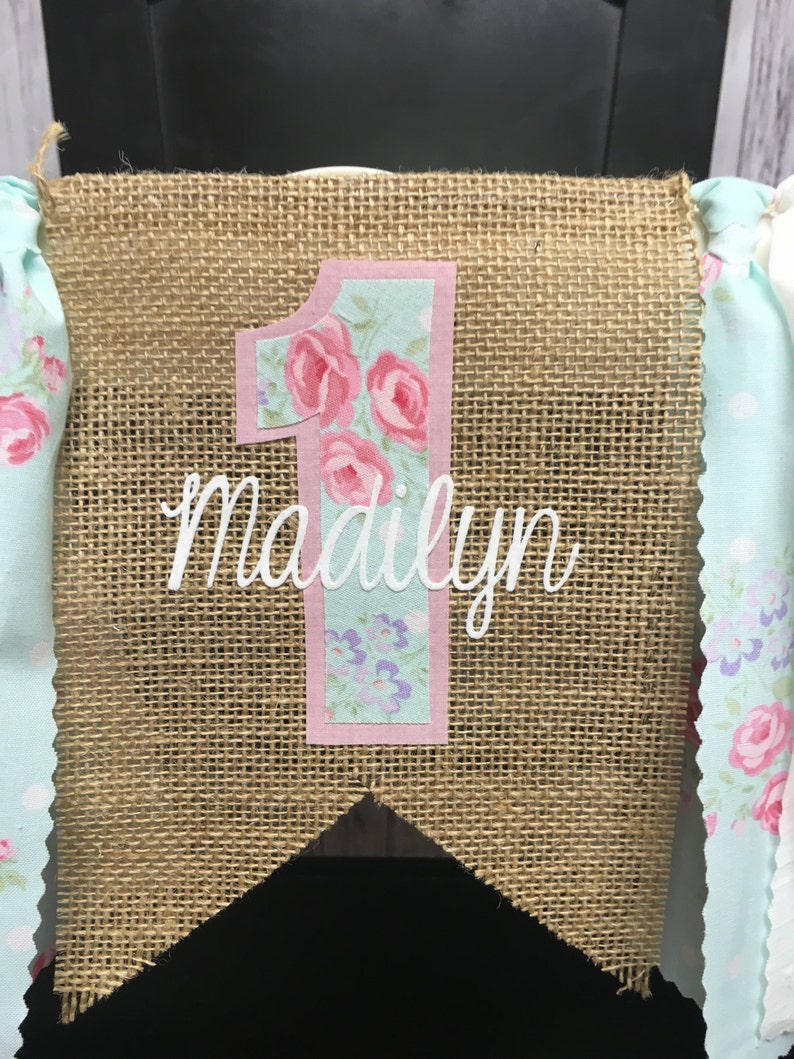 Personalized Highchair Banner Floral Highchair Banner Shabby Chic Highchair Banner Highchair Banner Burlap Highchair Banner